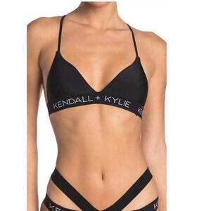 KENDALL AND KYLIE Logo Band Bikini Top Black Size XS